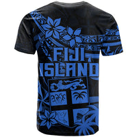 Fiji Islands T Shirt Coat of Arms Fijian Flower Polynesian Pattern Blue LT9 - Polynesian Pride