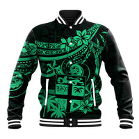 Fiji Islands Baseball Jacket Coat of Arms Fijian Flower Polynesian Pattern - Green LT9 Unisex Green - Polynesian Pride