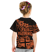 Fiji Islands Kid T Shirt Coat of Arms Fijian Flower Polynesian Pattern - Orange LT9 - Polynesian Pride