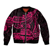 Fiji Islands Bomber Jacket Coat of Arms Fijian Flower Polynesian Pattern - Pink LT9 Unisex Pink - Polynesian Pride