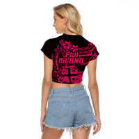 Fiji Islands Raglan Cropped T Shirt Coat of Arms Fijian Flower Polynesian Pattern - Pink LT9 - Polynesian Pride