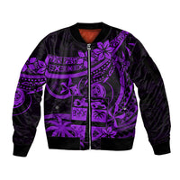 Fiji Islands Sleeve Zip Bomber Jacket Coat of Arms Fijian Flower Polynesian Pattern - Purple LT9 Unisex Purple - Polynesian Pride