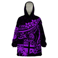 Fiji Islands Wearable Blanket Hoodie Coat of Arms Fijian Flower Polynesian Pattern - Purple LT9 One Size Purple - Polynesian Pride
