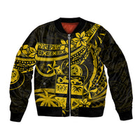 Fiji Islands Bomber Jacket Coat of Arms Fijian Flower Polynesian Pattern - Yellow LT9 Unisex Yellow - Polynesian Pride