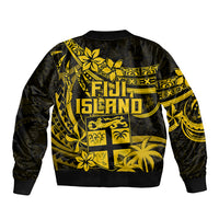 Fiji Islands Sleeve Zip Bomber Jacket Coat of Arms Fijian Flower Polynesian Pattern - Yellow LT9 - Polynesian Pride