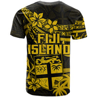Fiji Islands T Shirt Coat of Arms Fijian Flower Polynesian Pattern Yellow LT9 - Polynesian Pride