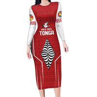 Custom Tonga Rugby Family Matching Long Sleeve Bodycon Dress and Hawaiian Shirt Mate Maa Kupesi Style