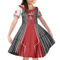Custom Tonga Rugby Family Matching Off Shoulder Maxi Dress and Hawaiian Shirt Mate Maa Kupesi Style LT9 Daughter's Dress Red - Polynesian Pride