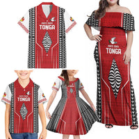 Custom Tonga Rugby Family Matching Off Shoulder Maxi Dress and Hawaiian Shirt Mate Maa Kupesi Style LT9 - Polynesian Pride