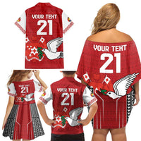 Custom Tonga Rugby Family Matching Off Shoulder Short Dress and Hawaiian Shirt Mate Maa Kupesi Style LT9 - Polynesian Pride