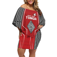 Custom Tonga Rugby Off Shoulder Short Dress Mate Maa Kupesi Style LT9 Women Red - Polynesian Pride