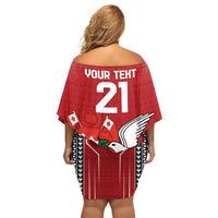 Custom Tonga Rugby Off Shoulder Short Dress Mate Maa Kupesi Style LT9 - Polynesian Pride