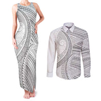 American Samoa White Sunday Couples Matching Tank Maxi Dress and Long Sleeve Button Shirt Polynesian Lotu Tamaiti - Polynesian Pride