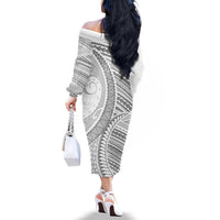 American Samoa White Sunday Family Matching Off The Shoulder Long Sleeve Dress and Hawaiian Shirt Polynesian Lotu Tamaiti - Polynesian Pride