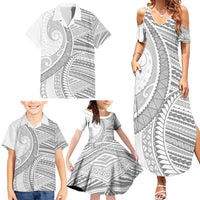 American Samoa White Sunday Family Matching Summer Maxi Dress and Hawaiian Shirt Polynesian Lotu Tamaiti - Polynesian Pride
