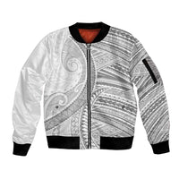 American Samoa White Sunday Sleeve Zip Bomber Jacket Polynesian Lotu Tamaiti - Polynesian Pride
