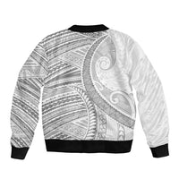 American Samoa White Sunday Sleeve Zip Bomber Jacket Polynesian Lotu Tamaiti - Polynesian Pride
