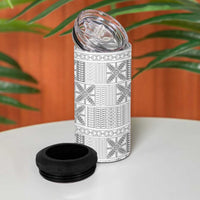 Niue White Sunday 4 in 1 Can Cooler Tumbler Niuean Lotu Tamaiti Hiapo Pattern - Polynesian Pride
