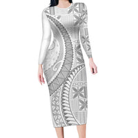 Niue White Sunday Family Matching Long Sleeve Bodycon Dress and Hawaiian Shirt Niuean Lotu Tamaiti Hiapo Pattern - Polynesian Pride