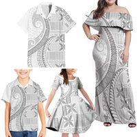 Niue White Sunday Family Matching Off Shoulder Maxi Dress and Hawaiian Shirt Niuean Lotu Tamaiti Hiapo Pattern - Polynesian Pride