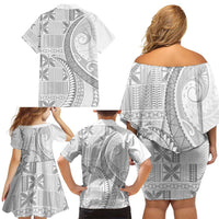 Niue White Sunday Family Matching Off Shoulder Short Dress and Hawaiian Shirt Niuean Lotu Tamaiti Hiapo Pattern - Polynesian Pride
