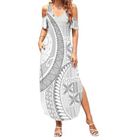 Niue White Sunday Family Matching Summer Maxi Dress and Hawaiian Shirt Niuean Lotu Tamaiti Hiapo Pattern - Polynesian Pride