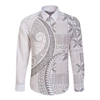 Niue White Sunday Long Sleeve Button Shirt Niuean Lotu Tamaiti Hiapo Pattern - Polynesian Pride