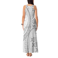Niue White Sunday Tank Maxi Dress Niuean Lotu Tamaiti Hiapo Pattern - Polynesian Pride