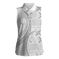 Niue White Sunday Women Sleeveless Polo Shirt Niuean Lotu Tamaiti Hiapo Pattern - Polynesian Pride