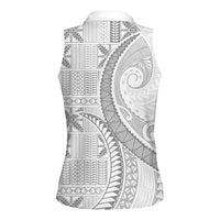 Niue White Sunday Women Sleeveless Polo Shirt Niuean Lotu Tamaiti Hiapo Pattern - Polynesian Pride
