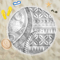 Polynesian White Sunday Beach Blanket Lotu Tamaiti Melanesian Pattern - Polynesian Pride