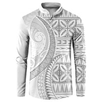 Polynesian White Sunday Button Sweatshirt Lotu Tamaiti Melanesian Pattern - Polynesian Pride