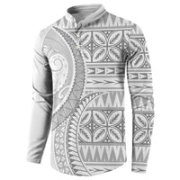 Polynesian White Sunday Button Sweatshirt Lotu Tamaiti Melanesian Pattern - Polynesian Pride