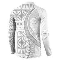 Polynesian White Sunday Button Sweatshirt Lotu Tamaiti Melanesian Pattern - Polynesian Pride