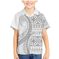 Polynesian White Sunday Family Matching Mermaid Dress and Hawaiian Shirt Lotu Tamaiti Melanesian Pattern - Polynesian Pride
