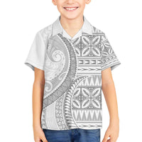 Polynesian White Sunday Family Matching Off The Shoulder Long Sleeve Dress and Hawaiian Shirt Lotu Tamaiti Melanesian Pattern - Polynesian Pride