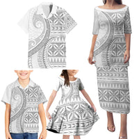 Polynesian White Sunday Family Matching Puletasi and Hawaiian Shirt Lotu Tamaiti Melanesian Pattern - Polynesian Pride