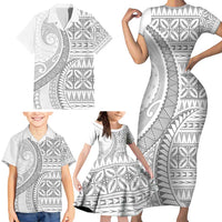Polynesian White Sunday Family Matching Short Sleeve Bodycon Dress and Hawaiian Shirt Lotu Tamaiti Melanesian Pattern - Polynesian Pride