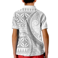 Polynesian White Sunday Kid Polo Shirt Lotu Tamaiti Melanesian Pattern - Polynesian Pride