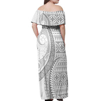 Polynesian White Sunday Off Shoulder Maxi Dress Lotu Tamaiti Melanesian Pattern - Polynesian Pride