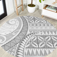 Polynesian White Sunday Round Carpet Lotu Tamaiti Melanesian Pattern - Polynesian Pride