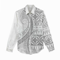 Polynesian White Sunday Women Casual Shirt Lotu Tamaiti Melanesian Pattern - Polynesian Pride