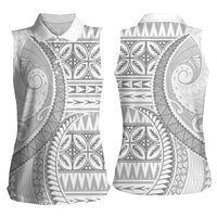 Polynesian White Sunday Women Sleeveless Polo Shirt Lotu Tamaiti Melanesian Pattern - Polynesian Pride