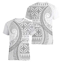 Polynesian White Sunday Women V-Neck T-Shirt Lotu Tamaiti Melanesian Pattern - Polynesian Pride