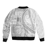 Samoa Siapo White Sunday Bomber Jacket Lotu Tamaiti Polynesian White Pattern - Polynesian Pride