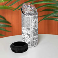 Samoa Siapo White Sunday 4 in 1 Can Cooler Tumbler Lotu Tamaiti Polynesian White Pattern - Polynesian Pride