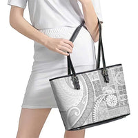 Samoa Siapo White Sunday Leather Tote Bag Lotu Tamaiti Polynesian White Pattern - Polynesian Pride