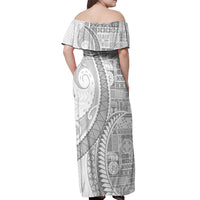 Samoa Siapo White Sunday Off Shoulder Maxi Dress Lotu Tamaiti Polynesian White Pattern - Polynesian Pride
