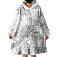 Samoa Siapo White Sunday Wearable Blanket Hoodie Lotu Tamaiti Polynesian White Pattern - Polynesian Pride