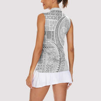 Samoa Siapo White Sunday Women Sleeveless Polo Shirt Lotu Tamaiti Polynesian White Pattern - Polynesian Pride